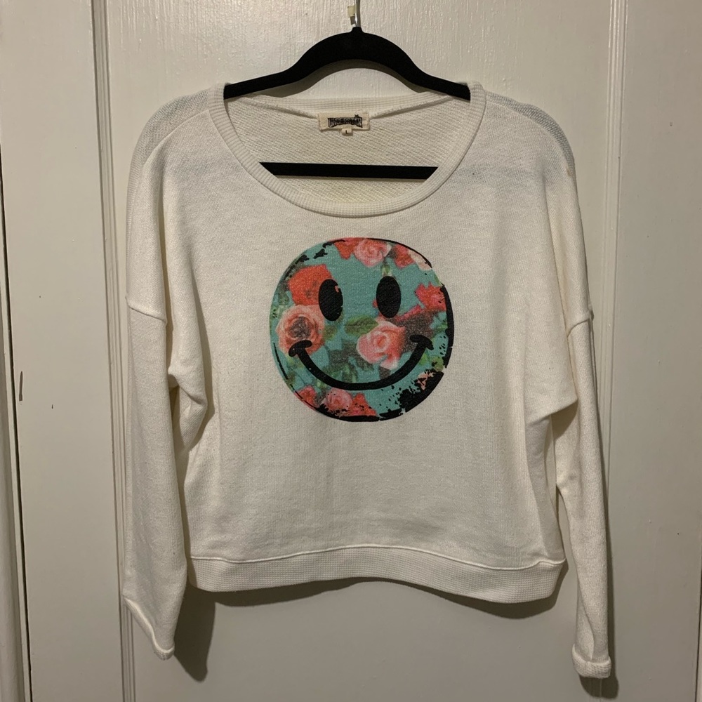 3/4 sleeve Smiley face floral sweater